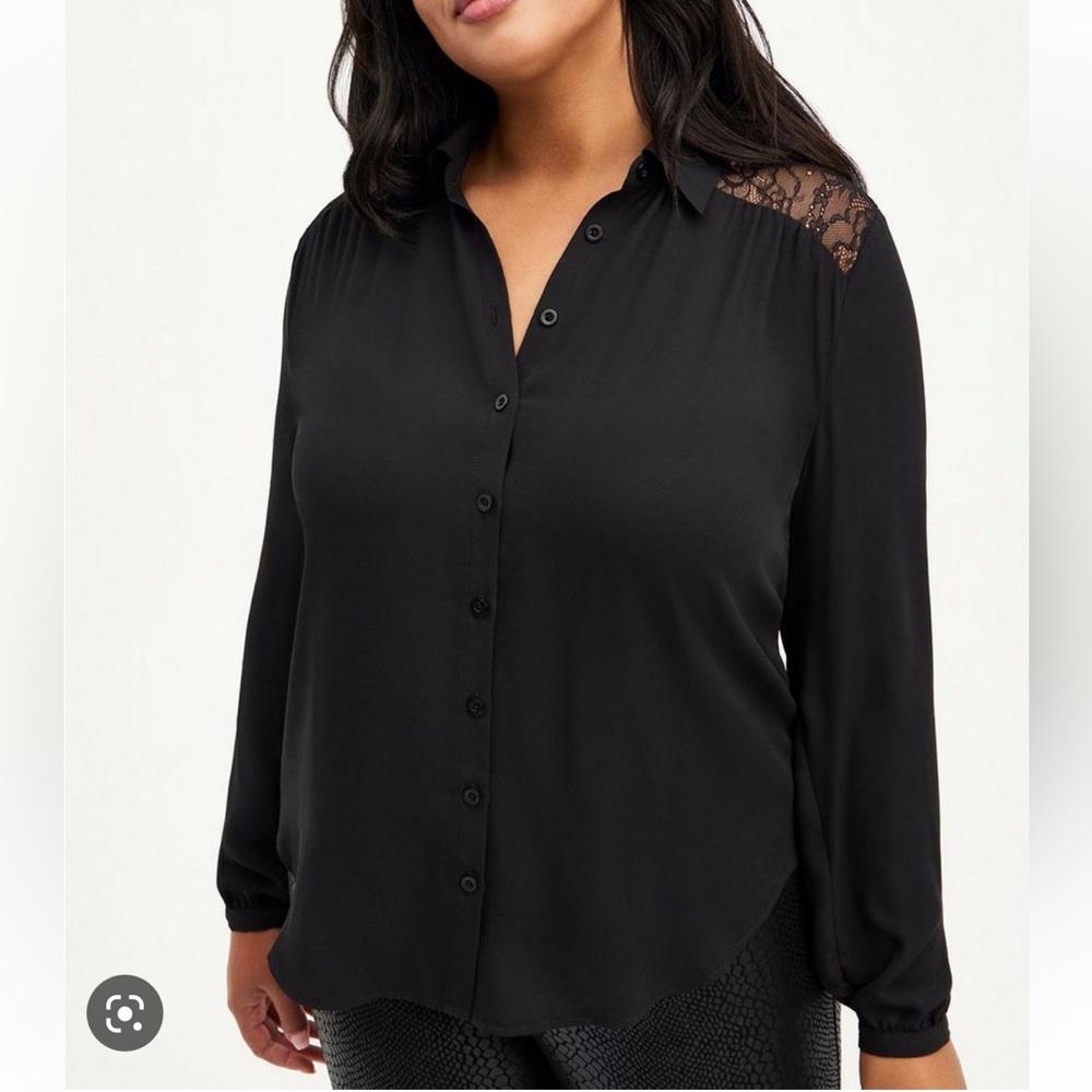 Torrid Lace Trim Drop Shoulder Button-Up Shirt